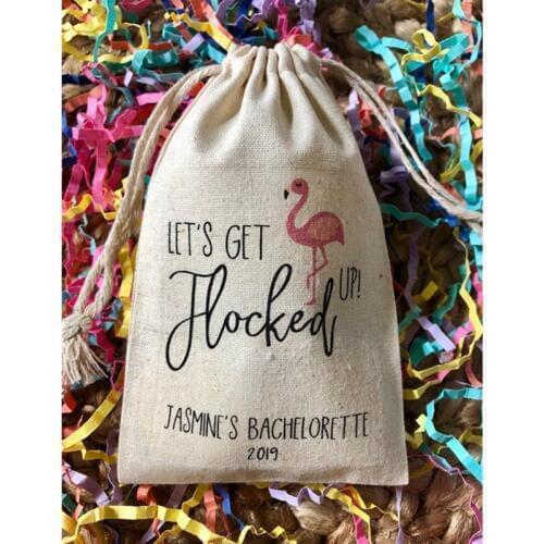 Lets Get Flocked Up bag custom Flamingo Bachelorette hangovers bag birthday welcome Treat Bags bridal shower survival kit bags