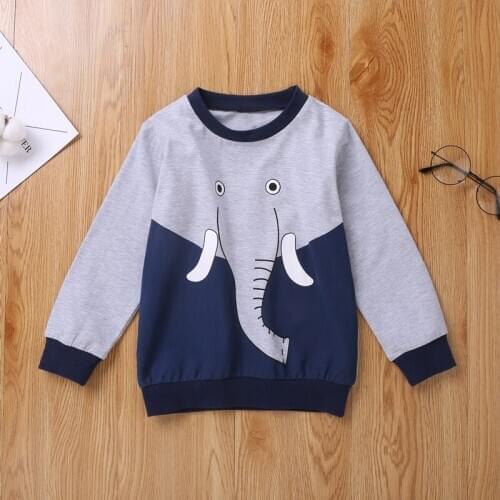 New Winter Cotton Baby Boy Clothes Lovely Cartoon Animal Elephant Patchwork Long Sleeve Sweater Tops Sport Kids Clothes 2-6Y