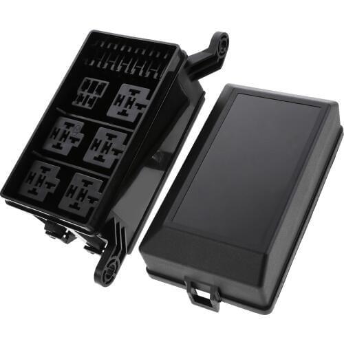 Universal for Truck SUV Car Bike Boat 12-Slot Relay Box 6 Relays 6 ATC/ATO Standard Fuses Holder Block with 41pcs Pins