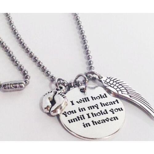2pcs/set Vintage Silver I Will Hold You In My Heart Until I Hold You In Heaven Necklace&Keychain BFF Best Friend Friendship Gift