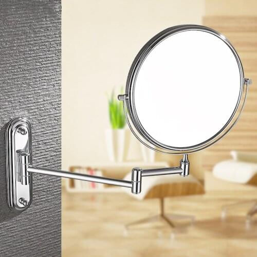 Bathroom Mirror Black/Gold Brass Makeup Mirror Telescopic Folding 8 Inches 3 x Magnifying Chrome Dual Face Round Cosmetic Mirror