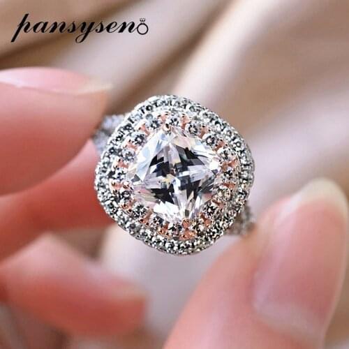 PANSYSEN 100% 925 Sterling Silver Simulated Moissanite Zircon Wedding Rings for Women Luxury Diamond Ring Fine Jewelry Wholesale
