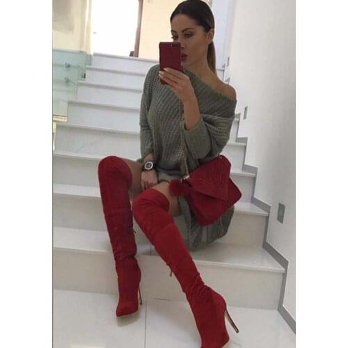 BONJOMARISA INS Hot Sale Pointed Toe Women Knee High Boots Zipper High Heels Thigh High Boots Party Dress Wedding Ladies Shoes