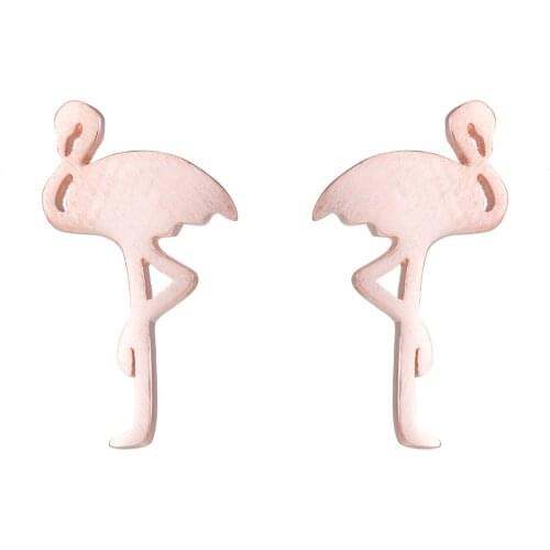 Cute Rose Gold Color Flamingo Stud Earrings Adorable Animal Earrings for Women Girls Daily Wear Kolczyki
