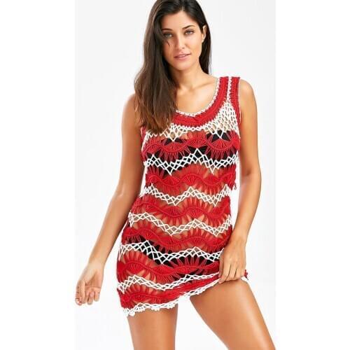 H80&S90 New Beach Bikini Dress Woman 2 Colors Hand Crochet Swimsuit Hollow Out Sleeveless V-Neck Cover Up Dress Women Swimwear