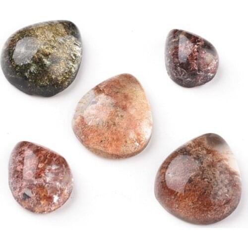 10pcs Natural Lodolite Quartz Teardrop Cabochons Undyed Flatback Gemstone Garden Quartz Cabochons for Jewelry Making DIY Crafts
