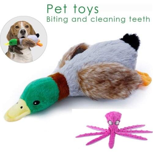 2Pcs-set Pet Bite Resistant Molar Toy Squeaky Dog Plush Toys Octopus + Duck Toy Suit Puppy Chew Toys Pets Playing Accessories