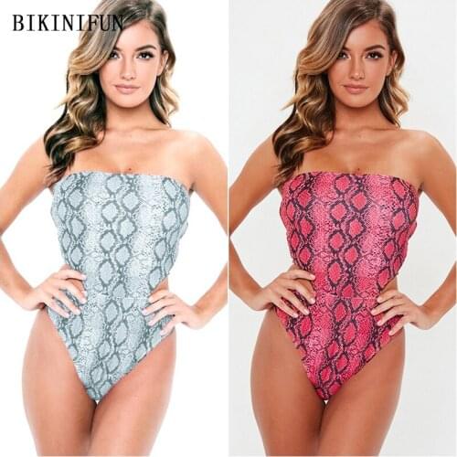 2020 New Sexy Snakeskin Print Monokini Women Swimwear Strapless Beachwear Backless One Piece Suit S-XL Girl High Waist Swimsuit