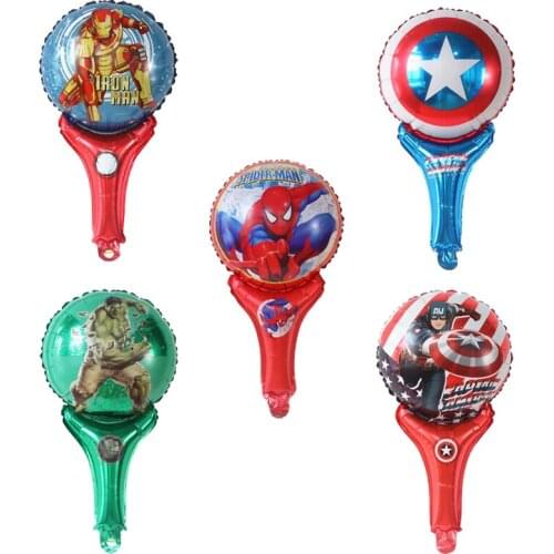 50/100Pcs Avengers Party Cartoon spiderman iron man Captain hulk Hand Stick Balloons Avengers Kids Birthday Party Supplies
