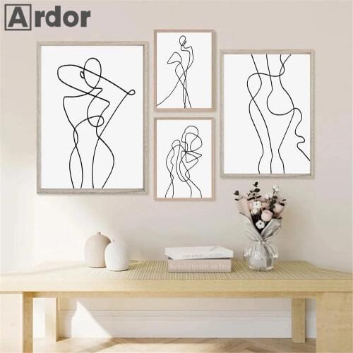 Abstract Women Dance Wall Art Poster Line Drawing Art Print Minimalist Canvas Painting Black And White Picture Living Room Decor