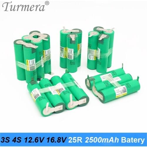 Turmera 3S 12.6V 4S 16.8V Battery Pack 18650 25R 2500mah 20A Current Soldering for Electric Drill Screwdriver Battery and Drone