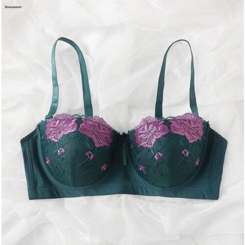 Beauwear 85C 90C 95C 100C 105C 110C Demi Cup Plunge Bras Contrast Color Appliques Underwear Comfort Cold Silk Summer Bras
