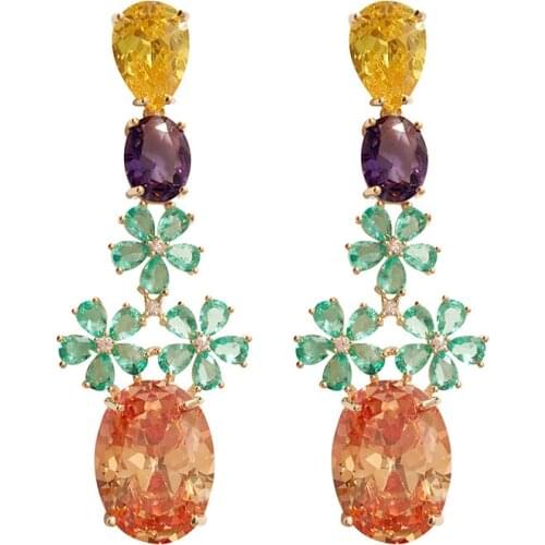 Bohemian Colored Zircon Flower Earrings Luxury S925 Silver Champagne Crystal Pendant Earring Dangle Earring Party Jewelry