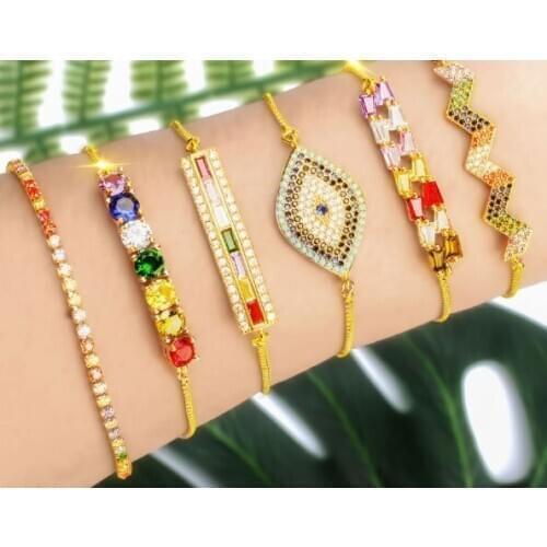 Tube Evil Eye crystal micro pave cz zircon cubic zirconia Bracelet Adjustable silicone Charm Snake Chain Copper Jewelry wv2