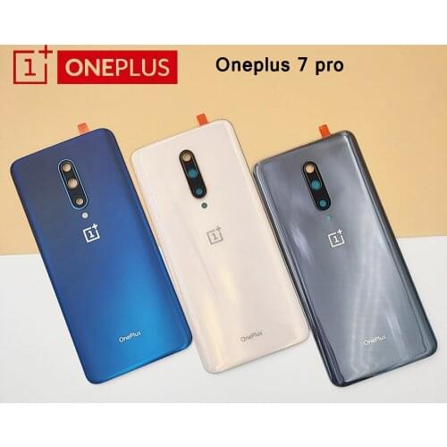 New Oneplus 7 Pro Back Glass Cover 1+ 7 pro Battery Cover + Camera Lens Door Real Housing Panel Case Mobile Phone Part +Adhesive