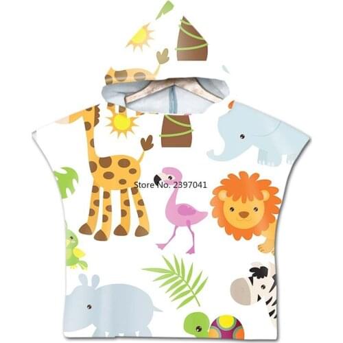 Kids Microfiber Hooded Surf Beach Cartoon Printed Dinosaur Swimwear Sports Swimming Quick Dry Ultralight Bath Towel Bathrobe