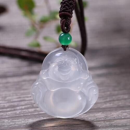 Exclusive design natural ice jade agate Maitreya Buddha Pendant mens and womens agate sweater chain pendant with certificate