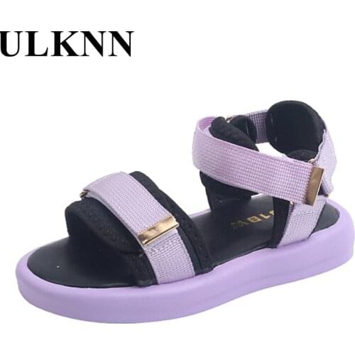 ULKNN Girl Purple Beach Shoes New Childrens Summer Sandals White Fashion Kids Private Leisure Sandals Size 26-36