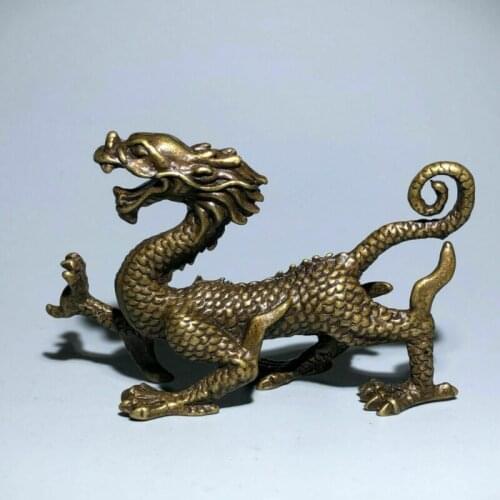 Chinese Old Vintage Solid Brass Handwork Collectible Dragon Ornament Statue Figurines Home Accessories Statues et Sculptures