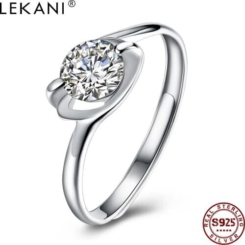 LEKANI 925 Sterling Silver Jewelry Rings For Girl Adjustable Streamline Creativity Design Round Zircon Ring Gift New Arrival