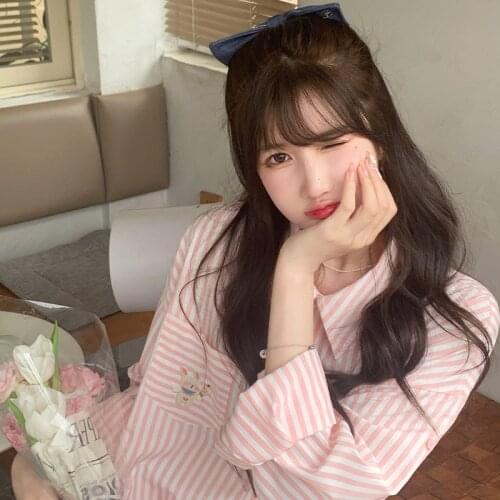 Korea New Womens Clothing Top animal print striped short sleeve shirt dress for spring 2021 fall Tees