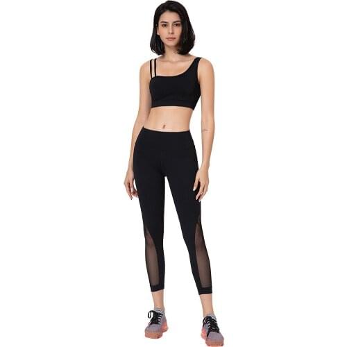 Summer Yoga Set Women Sexy Fitness Sport Clothes High Waist Gym Mesh Workout Legging Set Gym 2 Piece Quick dry Running Suit
