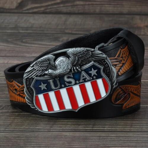 Usa eagle belt buckle Genuine leather mens casual belt
