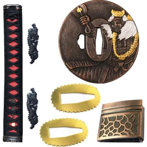 A Set of Sword Handle Alloy Accessory For Japanese Katana/Wakizashi/Tanto Metal Crafts Tsuba+Menuki+Fuchi+Kashira+Habaki+Seppa
