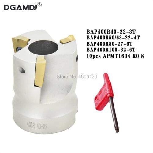 Kit BAP400R40 50 63 22 4T 80 27 100 32 6T milling cutter head chuck 10pcs APMT1604 R0.8 carbide CNC milling blades free shipping