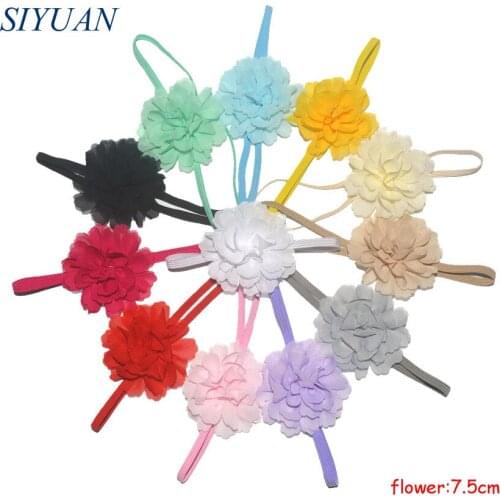 30pcs/lot Skinny Elastic Headband with 7.5cm Chiffon Flower Girl Lovely Headwear HB030