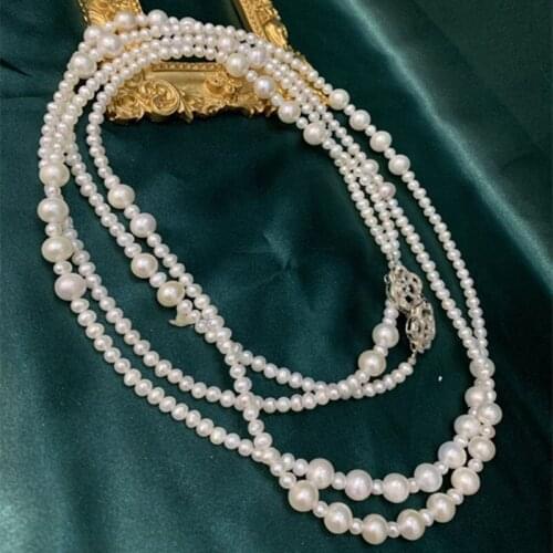 AAA Freshwater Pearl White round 4-7mm necklace 160cm wholesale for women xmas gift