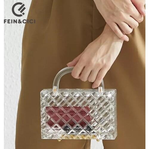 Transparent tote bag luxury designer Clear acrylic ice box bag women girl summer vintage retro wedding party purse handbag 2020