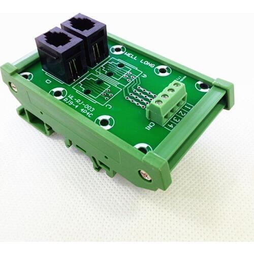 RJ9 4P4C Right Angle Jack 2-Way Buss Breakout Board, Terminal Block, Connector