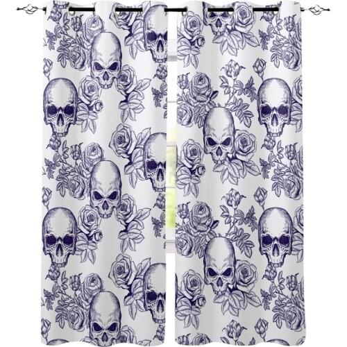 Purple Skull And Rose Pattern Window Curtains Living Room Kitchen Curtains for Bedroom Left and Right Biparting Open Curtains