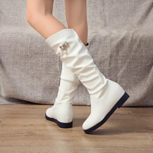 Winter Warm Knee High Boots Women Platform Wedges High Heels Snow Boots Slip On Winter Ladies Shoes White Black Pink 34-43