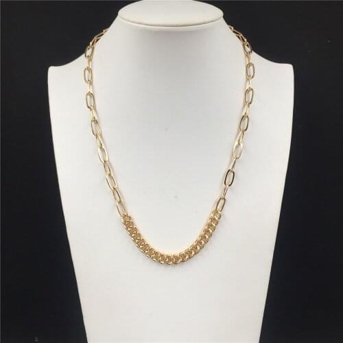 Gorgeous Gold Color Plating Two Kind of Chain Linked Decorated Necklace For Women Girl Elegant Casusal Chunky Punk Jewelry