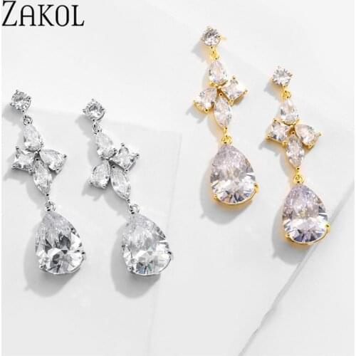 ZAKOL New Simple Women Drop Earrings CZ Shiny Big Cubic Zirconia Wedding Party Jewelry Gifts FSEP5048