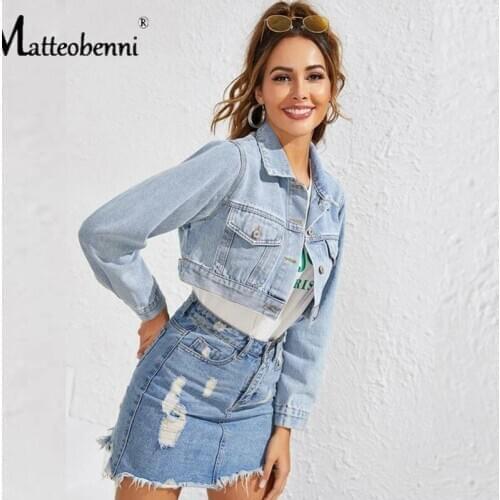 2020 New Autumn Winter Ladies Loose Fashion Ladies Lapel Single-Breasted Long Sleeve Short Denim Jacket Vintage Denim Coat Women