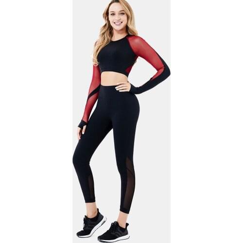 2 Piece Set Women Ribbed Seamless Long Sleeve Yoga Sets Workout Clothes for Women High Waist Sports Legging Long Sleeve Top