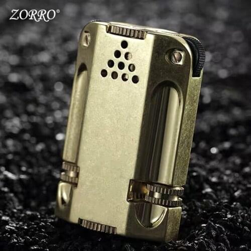 Zorro New Brass Retro Classic Kerosene Double Ignition Lighter Windproof Mens Cigarette Lighter Accessories Gifts