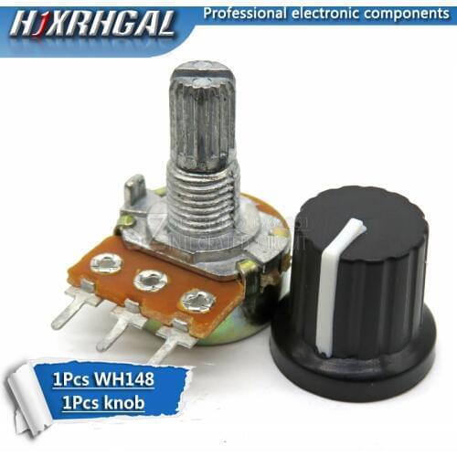 1pcs WH148 B10K B20K B50K B100K 3pin 15mm 1K 2K 5K 10K 20K 50K 100K 250K 500K 1M hjxrhgal + 1pcs knob Potentiometer knob