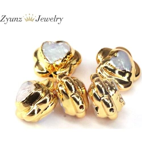 10PCS, Gold Plated Natural Pearl Connector Beads,Mother of Pearl Jewelry Component, Original Handmade Findings