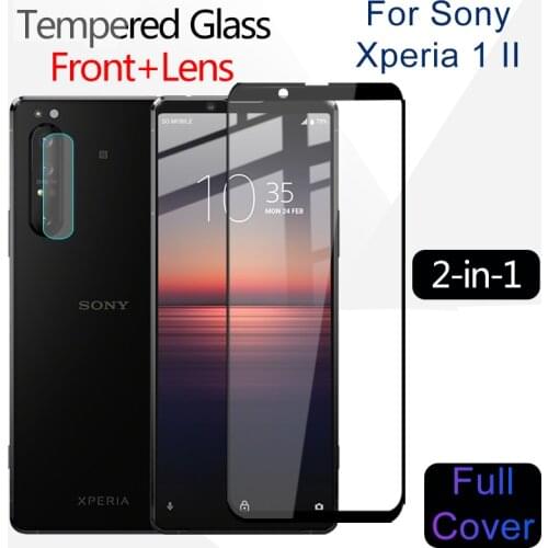 2-in-1 Tempered Glass For Sony Xperia 1 10 II Screen Protector For Xperia 1II 10II Full Cover Front + Camera Lens Film 9h Glass