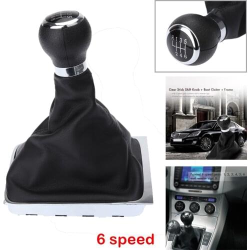 6 Speed Black Shift Gear Knob Boot Gaiter Frame for VW Passat B6