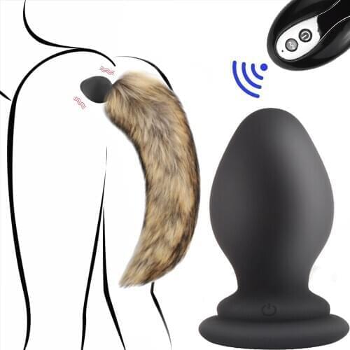 Replaceable fox tail hair fox tail anal plug BDSM Wireless Remote Vibrating Butt Plug Anus Dilator For Couples Adult Game