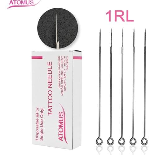 ATOMUS 50pcs Professional Assorted Sterilized Disposable Tattoo Needles Needle 1RL For Tattoo Machine Grip Tip Permanent Makeup