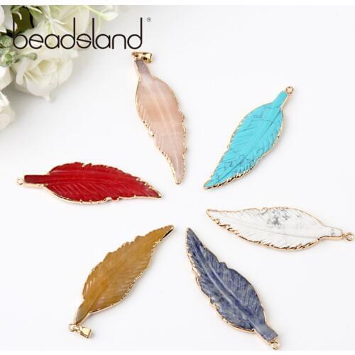 Beadsland Single Hole Leaf Design Multicolor Natural Stone Pendant For DIY Necklace Woman Girl Gift 40427