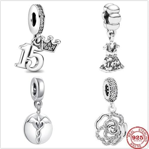 New 925 Sterling Silver Birthday Flower Dangle Bead Charm Fit Original Pandora Bracelet For Women DIY Jewelry Gift