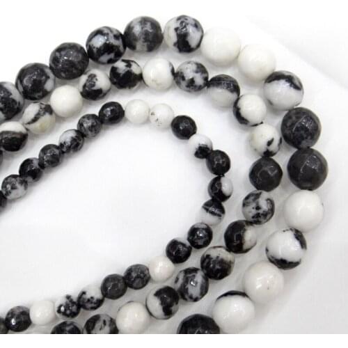 Natural Stone Faceted Round Black and White Zebra Jaspers Beads 6/8/10 MM Pick Size For Jewelry Making Diy Bracelet Necklace