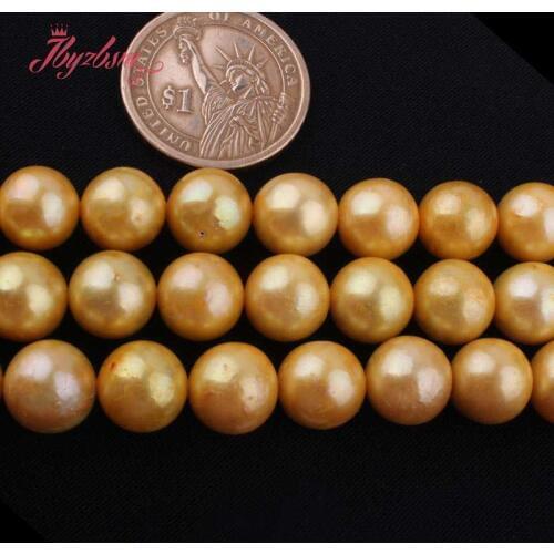 10mm Round Ball Gold Cultured Freshwater Pearl Natural Stone Beads For DIY Necklace Bracelets Jewelry Making 15" Free Shipping
